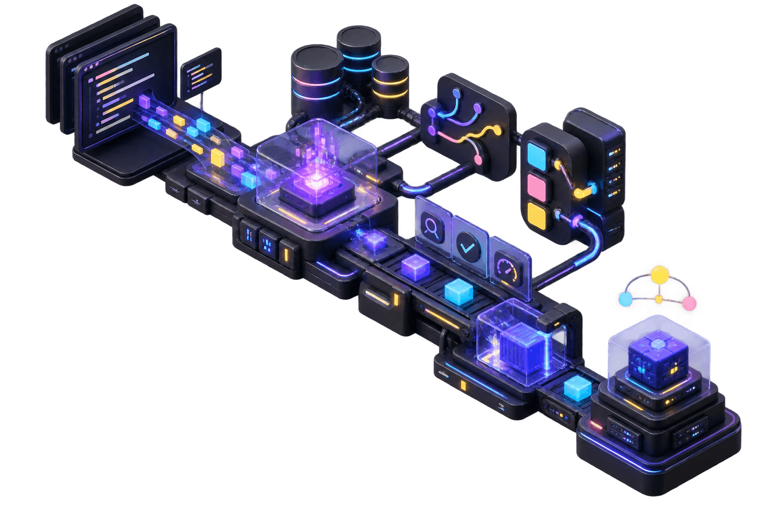 A three-dimensional Shipr development machine connecting code, data, tests and deployment
